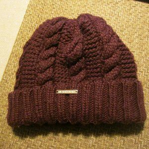 Michael Kors Soft Cozy Burgundy Cable Knit Hat Beanie Cap Fleece Lined